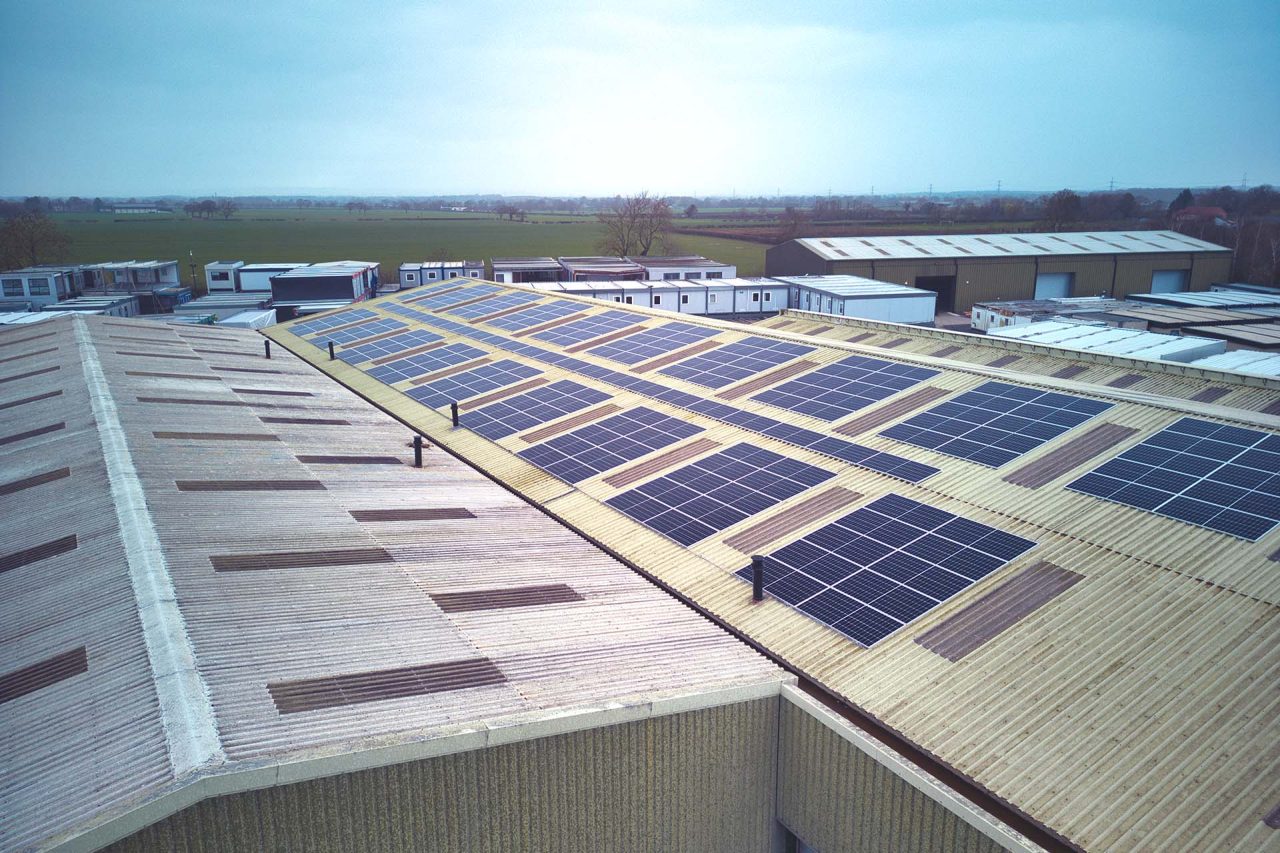 Image of solar panels on Wernick Refurbished Buildings factory in York
