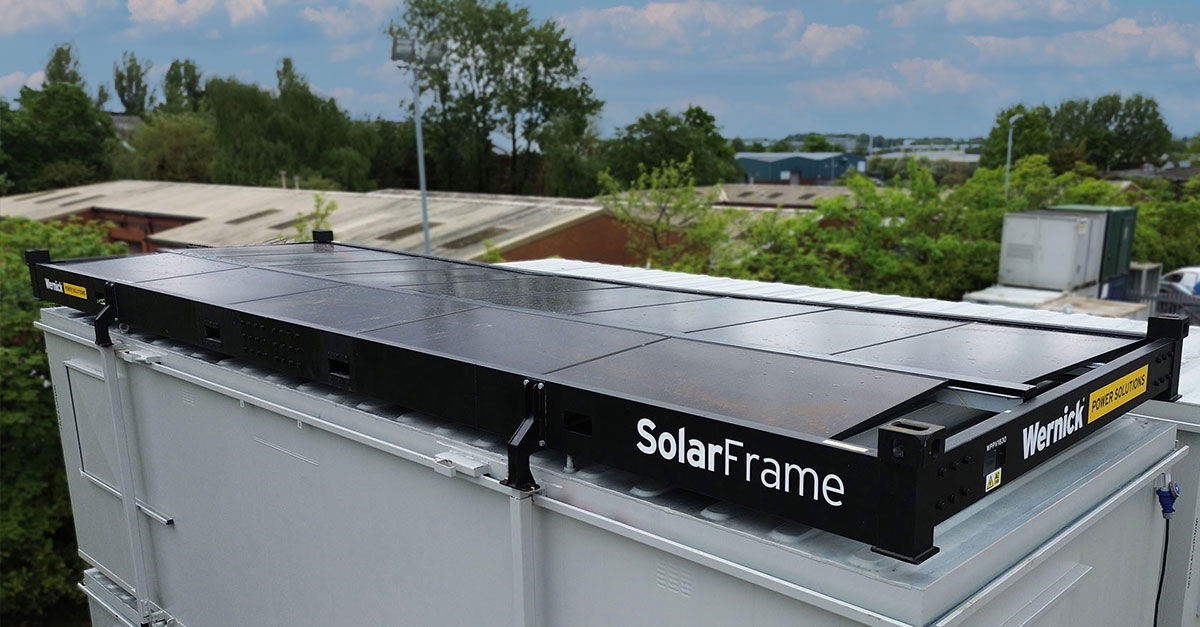 Wernick Power Solutions SolarFrame on Wernick Hire GreenSpace cabin